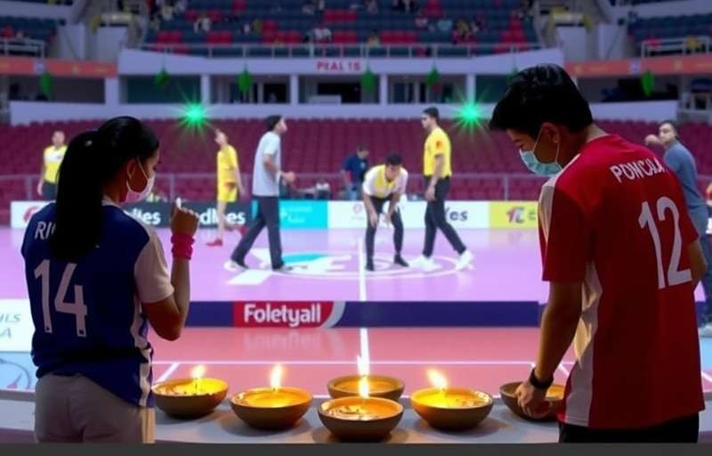 Volleyball Stars of India Diwali Event Volleyball Stars of India Diwali event with stadium decorated with diyas and players in special festive jerseys